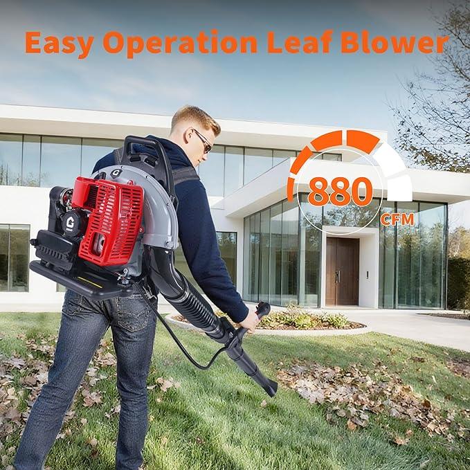 66CC Backpack Blower, 4-HP 2-Cycle Gas Leaf Blower with 880 CFM & 320 MPH, Backpack Leaf Blower, Powerful Clearing Performance for Wet Leaf & Debris Clean & Snow Removal - NeatNest