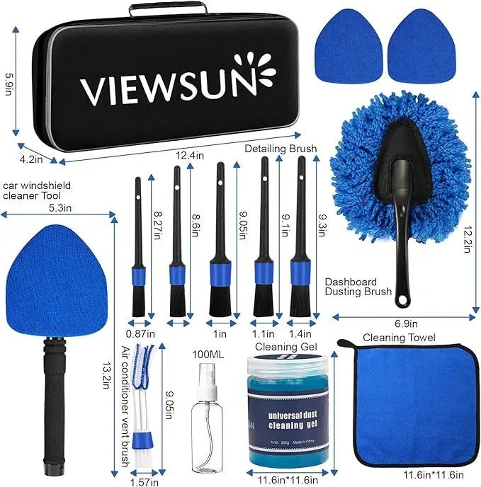 Viewsun Windshield Cleaner Tool, 14Pcs Car Interior Cleaning Kit, Car Detailing Kit Interior Cleaner, Car Detailing Brushes, Car Cleaning Gel, Inside Cleaning Supplies Accessories for Women Men - NeatNest