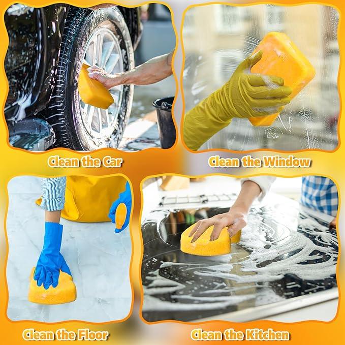 Tioncy 6 Pcs Large Sponges Bulk 7.5 x 5.5 x 1.9 Inch Grouting Car Wash Foam Cleaning and Washing Sponge Commercial Foam Large All Purpose for Cleaning Dishes Car Tile Bike (Yellow) - NeatNest