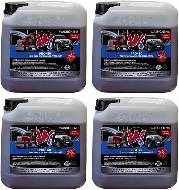 Wash Chems Pro 50 Touchless Car Wash Detergent Soap Concentrate No Brushing, Commercial Grade Professional Auto Foam Cleaner Also Great for Trucks & Tractors (4, 1 gallon) - NeatNest