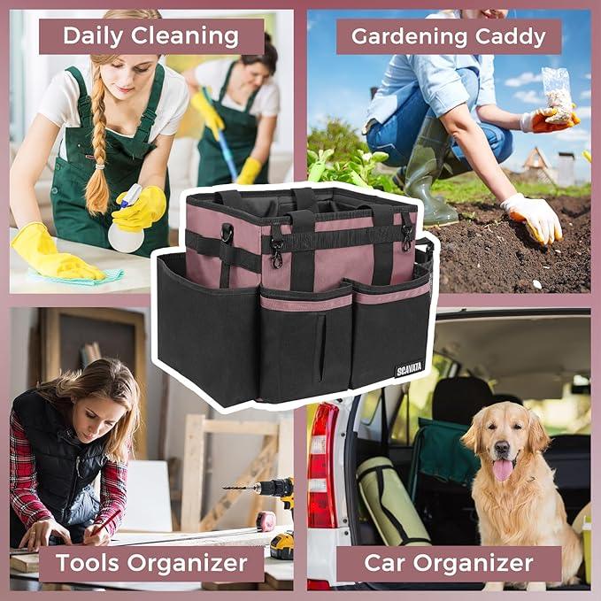 Compact Wearable Cleaning Caddy, Small Cleaning Caddy Supplies Organizer with Handle & Shoulder Straps for Housekeepers, Under Sink & Car Cleaning Tool Organizers Bag (LotusPink) - NeatNest