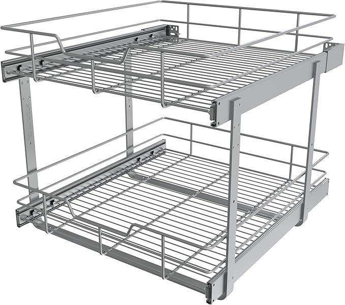 2 Tier Pull Out Cabinet Organizer 20" W X 22" D, Slide Out Drawers For Kitchen Cabinets, Pull Out Drawers For Cabinets Capacity Heavy Duty Caddy, Cabinet Pullout Shelves Chrome-Plated,Bathroom Pantry - NeatNest