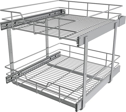2 Tier Pull Out Cabinet Organizer 20" W X 22" D, Slide Out Drawers For Kitchen Cabinets, Pull Out Drawers For Cabinets Capacity Heavy Duty Caddy, Cabinet Pullout Shelves Chrome-Plated,Bathroom Pantry - NeatNest