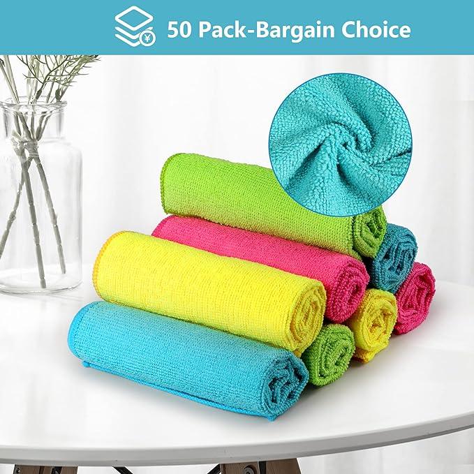 HOMEXCEL Microfiber Cleaning Cloth, 50 Pack Cleaning Rags, Cleaning Towels with 4 Color Assorted, 11.5"X11.5"(Green/Blue/Yellow/Pink) - NeatNest