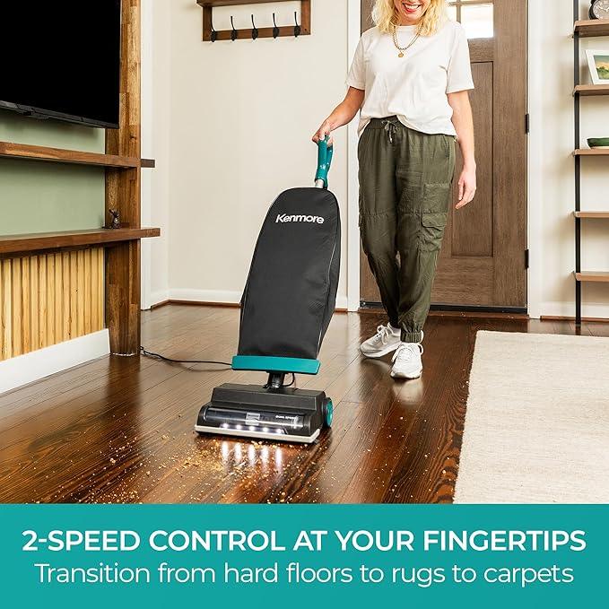 Kenmore BU1001 B200 Series Commercial Grade Vacuum Cleaner Lightweight 14L Capacity Bagged Upright Vac with LED Headlight and 2-Speed Setting Powerful Suction for Pets, Carpets & Hard Floor - NeatNest