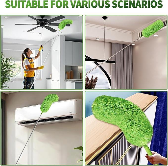 Cobweb Duster with Extension Pole, Washable Cleaning Duster Set with 2 Duster Heads, Corner Brush, 15-110-Inch Telescoping Pole for high Ceiling Fans, Long Duster for high Ceilings，Spider Web Brush - NeatNest