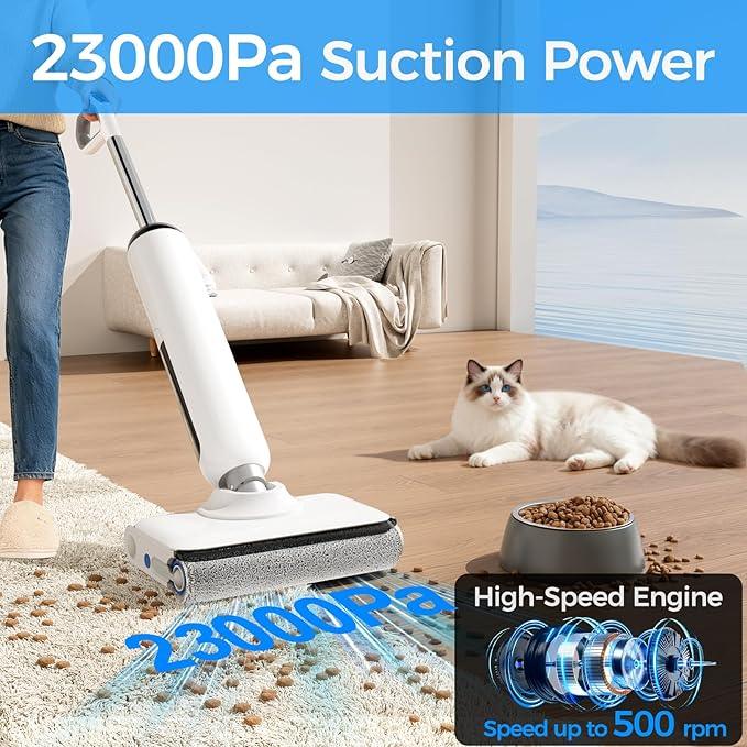 Wet Dry Vacuum Cleaner, 180° Lay-Flat Cordless Vacuum Mop Combo with Edge Cleaning, All-in-One Floor Cleaner for Hard Floors, 45mins Runtime, Full-Path Self-Cleaning&185℉ Flashdry - NeatNest