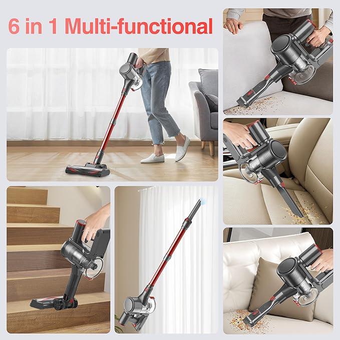 Zefiro Cordless Vacuum Cleaner for Home,450W /40Kpa 50Mins Stick Vacuum,Anti-Tangle 1.5L Dust Cup, Rechargeable Wireless Handheld Vacuum for Pet Hair/Carpet/Floor - NeatNest