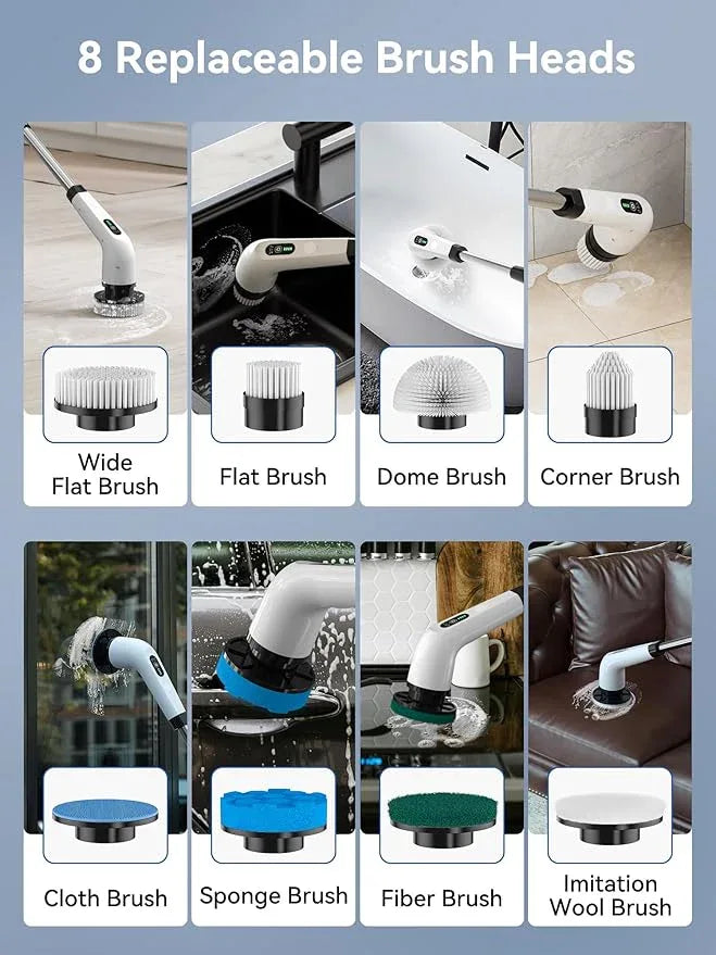 Electric Spin Scrubber - 120Min Cordless Shower Bathroom Cleaner with 8 Brush Heads | 440 RPM Power Scrubber (3-Speed) & Adjustable Extension Handle for Cleaning Bathtub, Tile, Grout - NeatNest