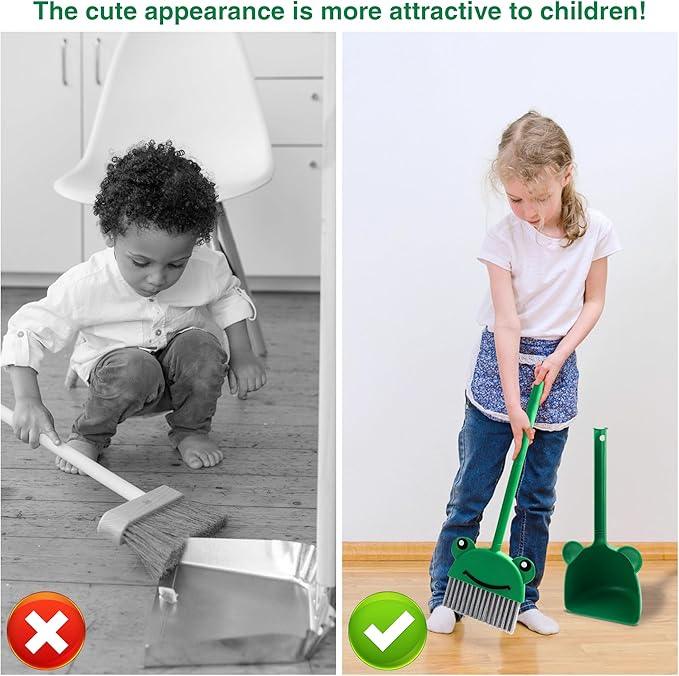 Children's Small Broom Dustpan Set Green Frog Mini Household Cleaning and Pretend Play Set - NeatNest