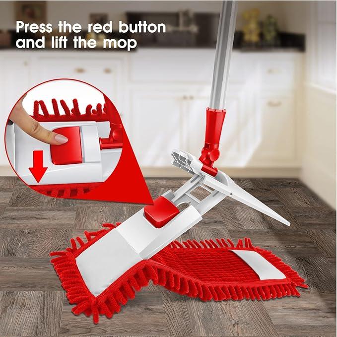 MASTERTOP Microfiber Mop for Floor Cleaning, Flat Dust Mop for Home and Kitchen, Adjustable Stainless Steel Handle with 4 Washable Mop Pads, Hardwood Floor Mop for Wood, Vinyl, 1 Cleaning Scraper - NeatNest