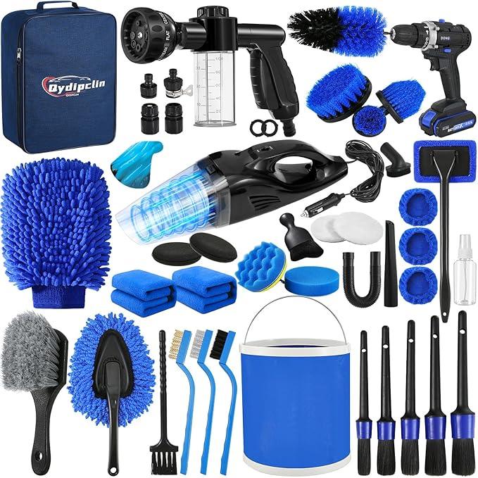 Qydipclin 45Pcs Car Detailing Kit, Car Detailing Brush Set, Car Wash Cleaning Kit, Car Detailing Brushes, Professional Car Care Kit for Interior Exterior Wheels, Blue - NeatNest