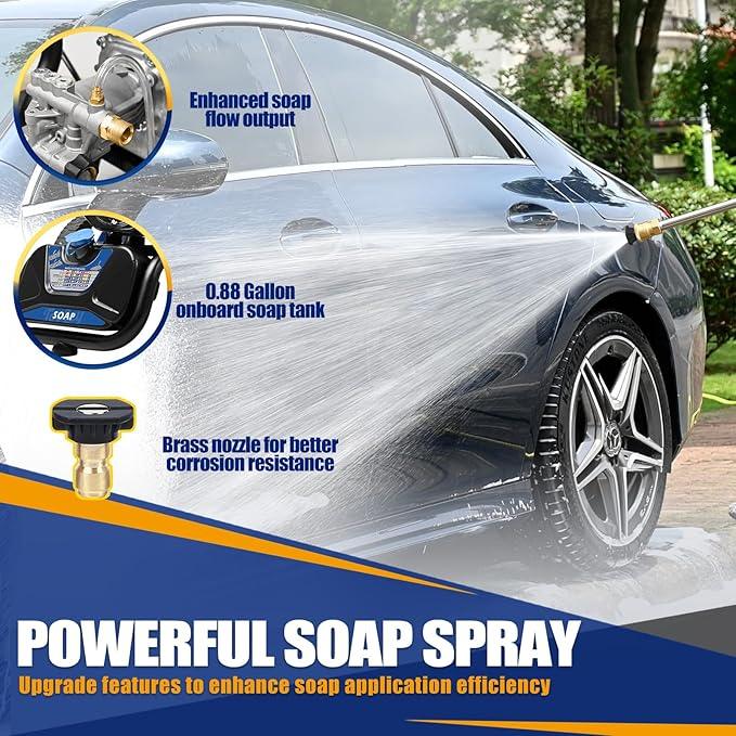 TOOLCY 3400 PSI & 2.8 GPM Gas Powered Pressure Washer with Onboard Soap Tank, Power Washer for Cleaning Cars Homes Patios Fences Driveways, Spray Gun, 5 Nozzles - NeatNest