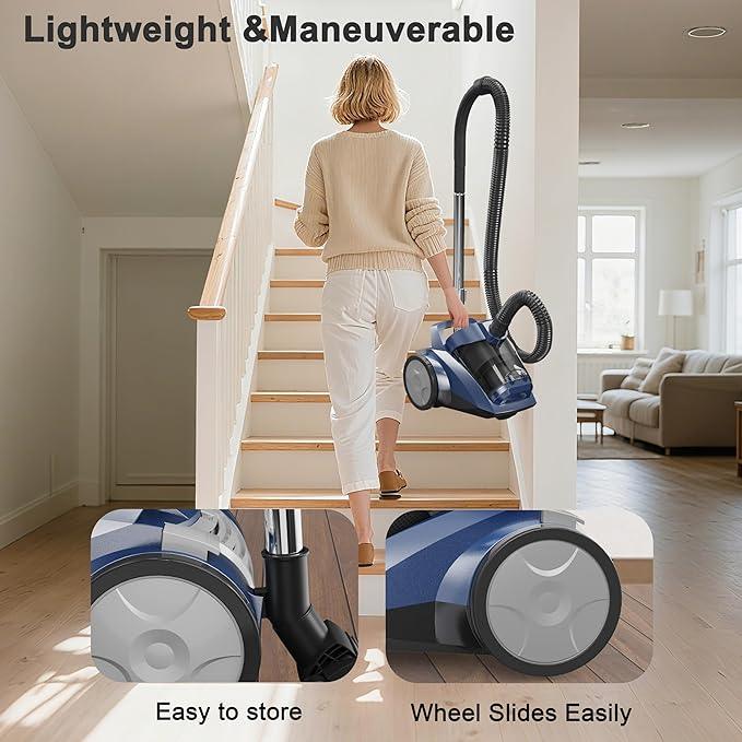 Canister Vacuum Cleaner 45KPa Power Bagless Canister Vacuums for Home with 5 Tools 4.5QT Dust Cup Double HEPA Filter Lightweight Multi-Surface Vacuum Cleaners for Carpet Hard Floor Pet Hair - NeatNest