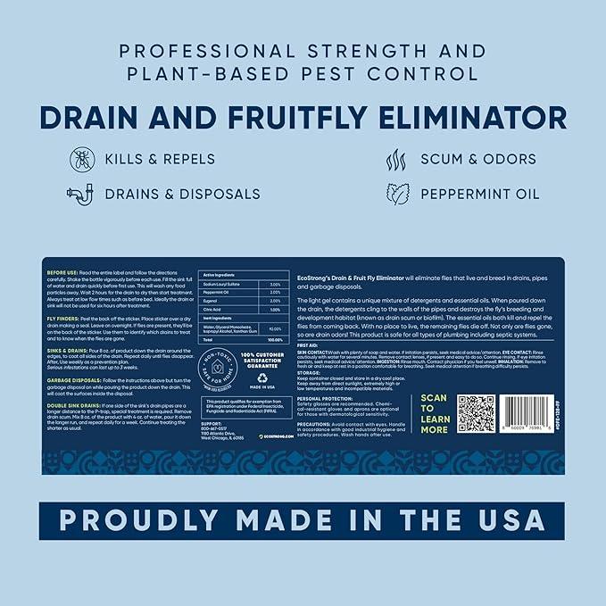 Fruit Fly Drain Treatment | Drain Fly Eliminator | Eliminates Gnats, Sewer Flies and More - Works in All Drains - 128 Fl Oz w Fly Finder - NeatNest