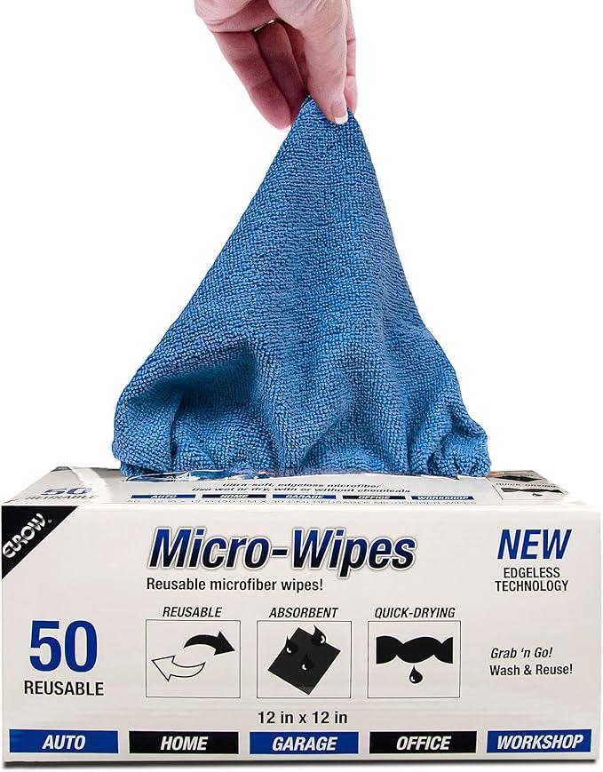 Eurow 200GSM Microfiber Cleaning and Drying Cloths with Dispenser Box, Reusable, Streak-Free, Scratch-Free, Ultra Absorbent, Edgeless for All Surface Types, 12x12in, 50-Pack, Blue - NeatNest