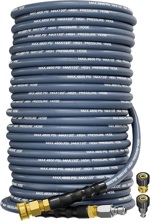3/8" 4800PSI Pressure Washer Hose 200FT with Swivel Quick Connect for Cold/Hot Water Max 248°F, Kink Resistant Steel Wire Braided, Wear Resistant Power Washer Hose with M22 14mm Adapter - NeatNest