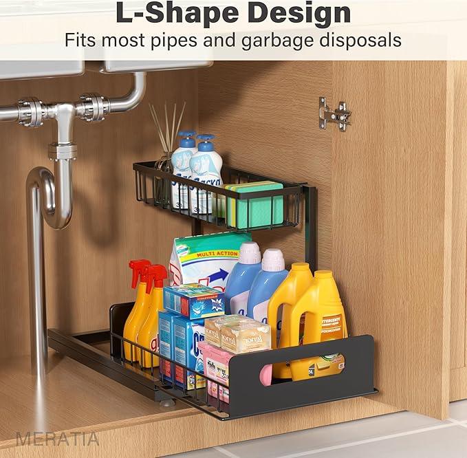 2 Pack Under Sink Organizer, 2 Tier Pull Out Cabinet Organizer,Slide out Metal Cabinet Organizers Multi-Purpose Drawer Shelf for Kitchen Bathroom Pantry Cabinet Closet Organization Rack,Black - NeatNest