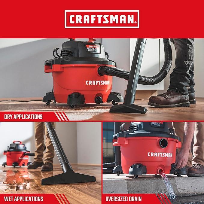 CRAFTSMAN CMXEVBE17594 12 Gallon 6.0 Peak HP Wet Dry Vac, Portable Shop Vacuum Wet and Dry with Filter, Dust Bag, Hose and Attachments for Home Projects & Renovations - NeatNest