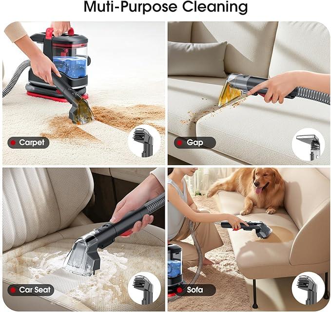 Portable Handheld Upholstery Spot Cleaner Machine, 15Kpa Deep Carpet Cleaner for Pets, Sofa, Couches, Area Rugs and Car, Furniture Cleaner Machine with Versatile Tools & Self-Cleaning System - NeatNest