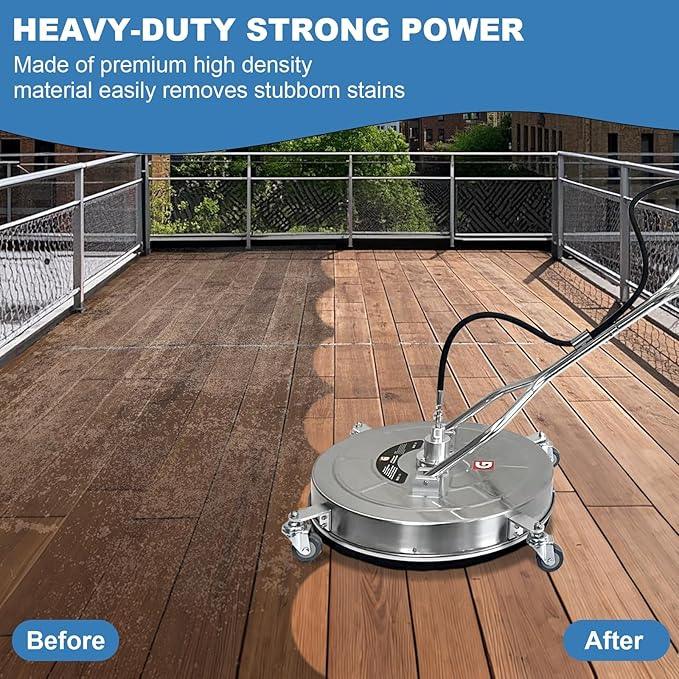 Garvee 24 in Pressure Washer Surface Cleaner with 4 Wheels&Dual Handles, 4900PSI Stainless Steel Surface Cleaner Attachment for Pressure Washer for Concrete Driveway Sidewalk Deck Patio - NeatNest