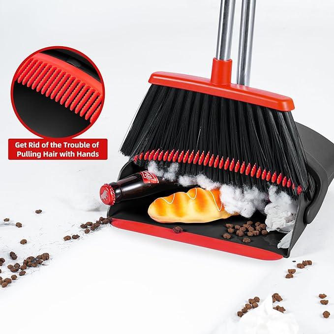 Broom and Dustpan Set for Home,52-in Long Adjustable Handle Angle Broom for Sweeping Indoor Dustpan Teeth to Clean Pet Hair Suitable for Home Kitchen Office - NeatNest