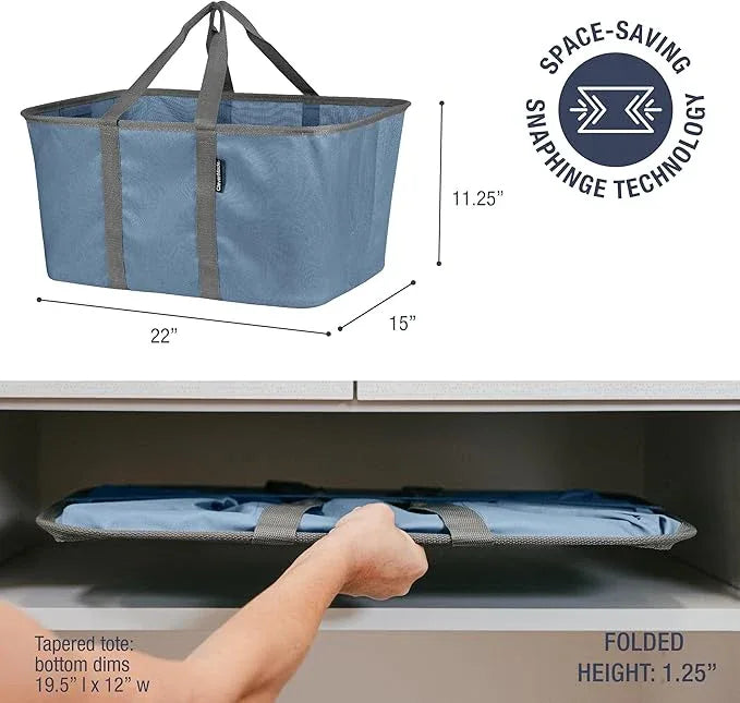 CleverMade Collapsible Laundry Tote - Denim Charcoal 2-Pack 50L - Foldable Storage Organization Container for Clothes Laundry Room Storage Solution - NeatNest