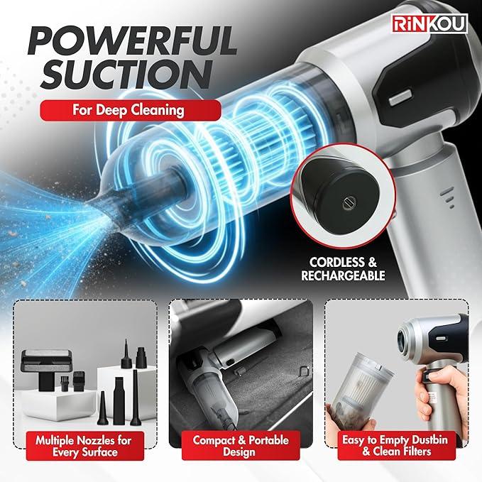 Car Vacuum Portable Cordless – Handheld Cleaner, Mini Car Vacuum, Small Portable Vehicle Cleaner with 8 Attachments, Blower, Spray Lubricant & Microfiber Towels for Truck & Interior Cleaning - NeatNest