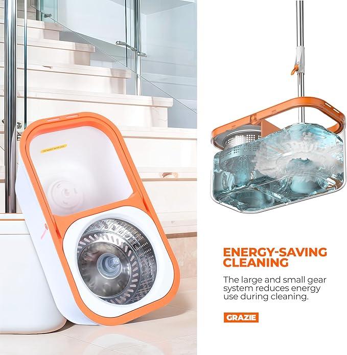 Spin Mop and Bucket Set Cleaning System Wringer 360 Microfiber Mop with Stainless Steel Handle Self Wringing Bucket for Tile Hardwood Laminate Floors Includes 2 Mop Head Refills - NeatNest