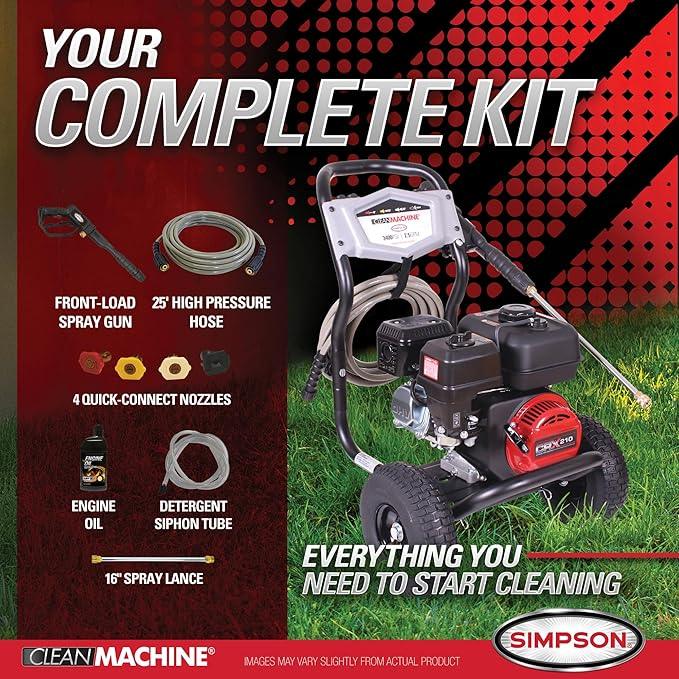 Simpson 3400 PSI Gas Pressure Washer, 2.5 GPM Residential Power Washer, Cold Water, 25' Hose, Clean Machine, 49-State Compliant (CM61083) - NeatNest