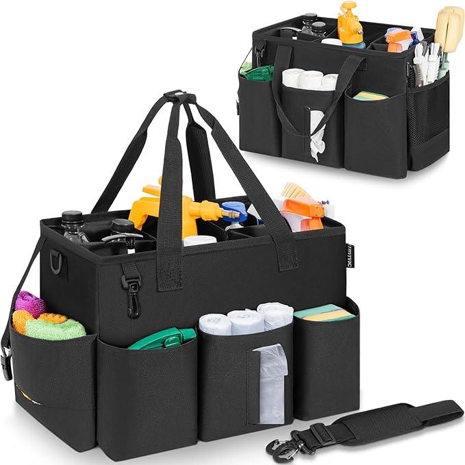 Wearable Cleaning Caddy Bag for Cleaning Supplies, Large Capacity Cleaning Organizer Tote Bag Simple Kitchen Cleaning Supplies Storage Bag for Cleaners Housekeepers (Black) - NeatNest