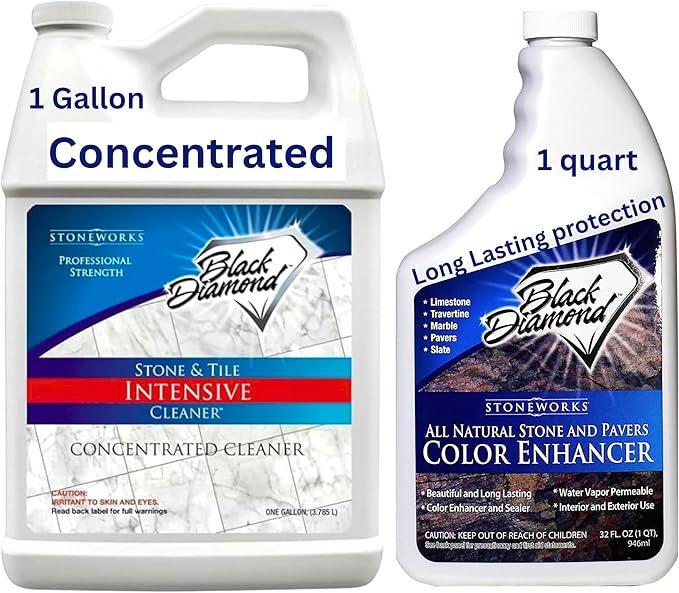 Black Diamond Stoneworks Intensive Cleaner Gallon + Color Enhancer Quart (2-Pack) – Heavy-Duty Stone Cleaner & Professional Color Restorer for Natural Stone, Tile & Masonry - NeatNest
