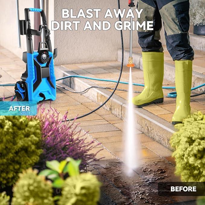 5000 PSI Adjustable Electric Pressure Washer, 2025 New Power Washer Pressure Adjustable (2500PSI-5000PSI) with 33ft Pressure Hose, 4 Nozzle and Detergent Tank for Cars, Upgraded Blue - NeatNest