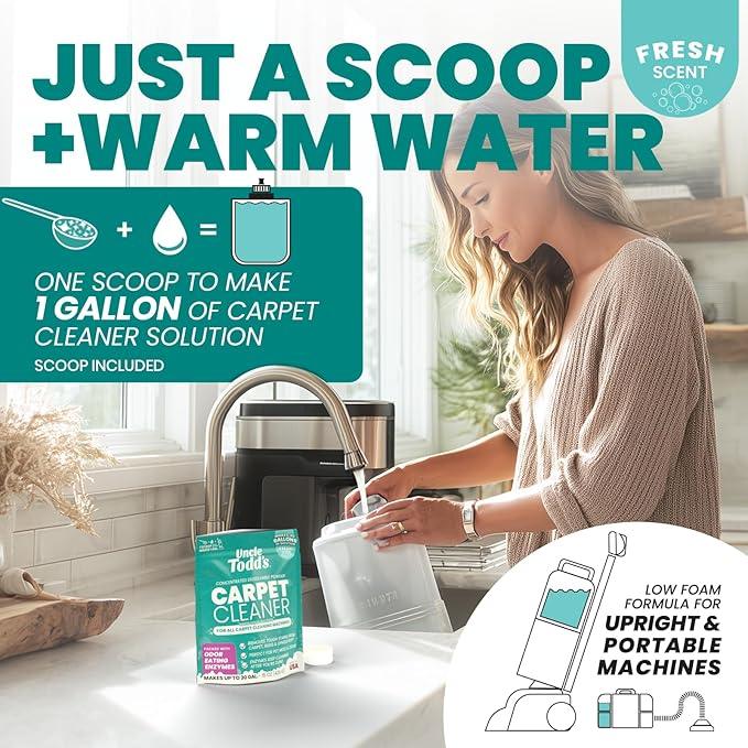 Uncle Todd's Carpet Cleaner Powder for Machines | Makes 30 Gallons of Carpet Cleaner Solution | Enzyme Formula Carpet Deodorizer | Removes Pet Odors & Stains | Safe for Carpets, Rugs & Upholstery - NeatNest