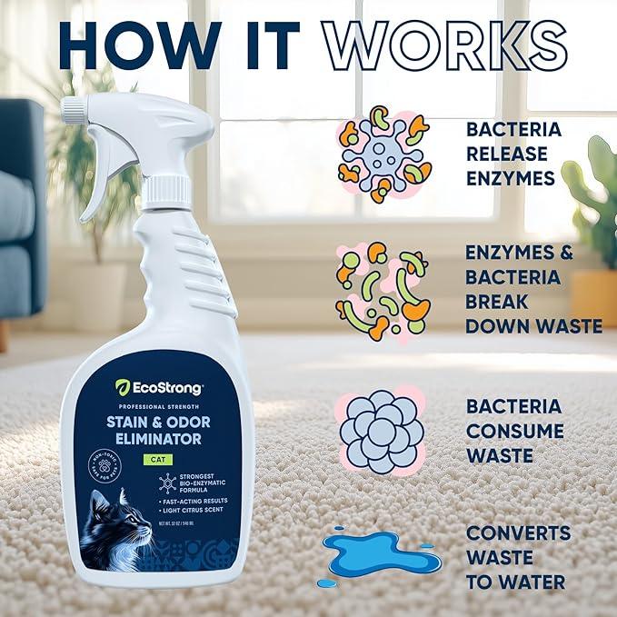 Cat Stain And Odor Remover | Enzyme Urine Odor Neutralizer - Stain Remover for Carpet, Litter Boxes, Bedding, and Laundry [Citrus Scent, 32 oz. Spray] - NeatNest