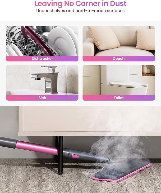 Schenley 19-in-1 Steam Mop Dual-Rod Design with Detachable Handheld Steamer for Walls, Grouts, Hard Floors, Tiles, includes Multi-purpose Accessories, Washable Microfiber Pads and Disposable Pads - NeatNest