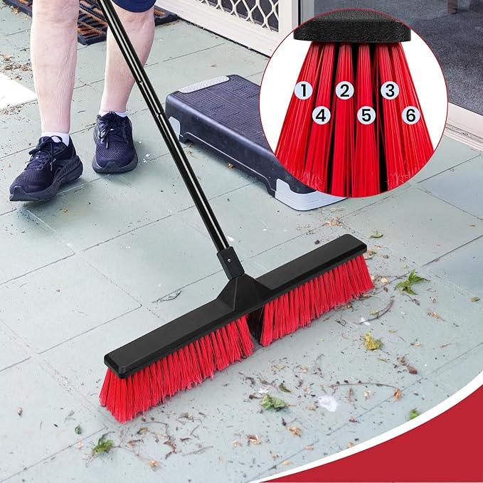 24" Push Broom with 63" Long Handle, Heavy Duty Broom for Floor Sweeping, Stiff Bristles Push Broom Brush for Workshop, Garage, Concrete, Patio and Deck - NeatNest