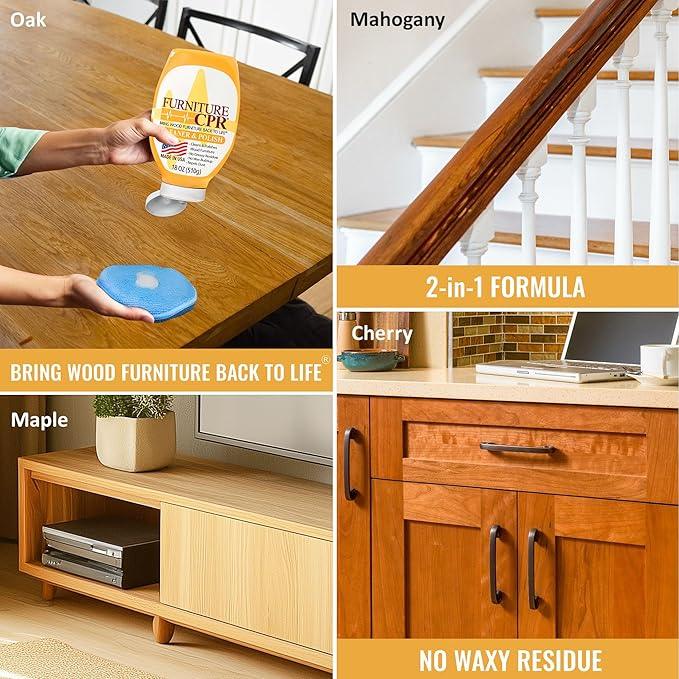 Furniture CPR Wood Furniture Cleaners & Polish 18oz-Cabinet Cleaner for Woods Paneling, Doors, Natural Furniture Polish And Wood Floor Cleaner that Repels Dust, Fingerprints and No Greasy Residue - NeatNest