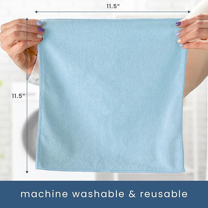 S&T INC. 200 Pack Microfiber Cleaning Cloth, Bulk Towels for Home, Reusable Microfiber Towels for Cars, Cleaning Rags, Light Blue, 11.5 Inches x 11.5 Inches, 200 Count - NeatNest