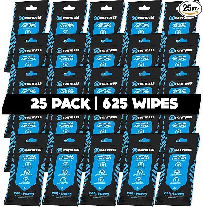 Fortress Car Interior Wipes (25 ct, Pack of 25) for Car Interior Cleaning, Dashboard, Seats, Detailing, and Steering Wheel [Travel Size] Skin-Safe Car Interior Cleaner Supplies - NeatNest