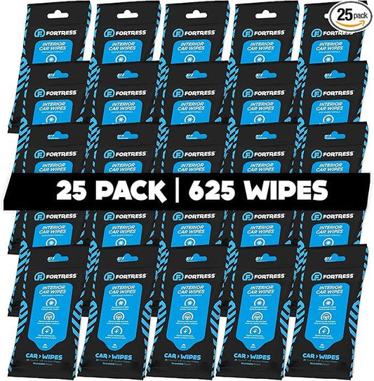 Fortress Car Interior Wipes (25 ct, Pack of 25) for Car Interior Cleaning, Dashboard, Seats, Detailing, and Steering Wheel [Travel Size] Skin-Safe Car Interior Cleaner Supplies - NeatNest