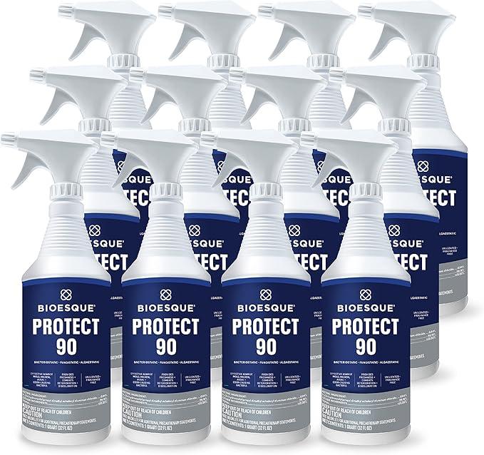 Bioesque Protect 90, Heavy Duty Bacteriostatic, Fungistatic, Algaestatic Formula, Effective Against Mold, Mildew, Algae, & Odor Causing Bacteria, 32 Fluid Ounce (Pack of 12) - NeatNest