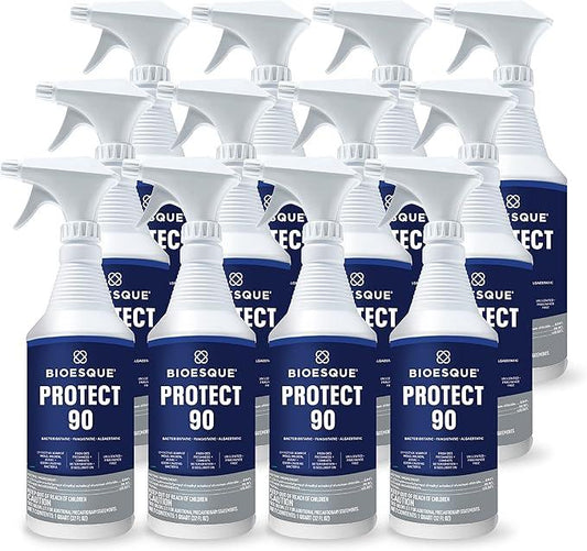 Bioesque Protect 90, Heavy Duty Bacteriostatic, Fungistatic, Algaestatic Formula, Effective Against Mold, Mildew, Algae, & Odor Causing Bacteria, 32 Fluid Ounce (Pack of 12) - NeatNest
