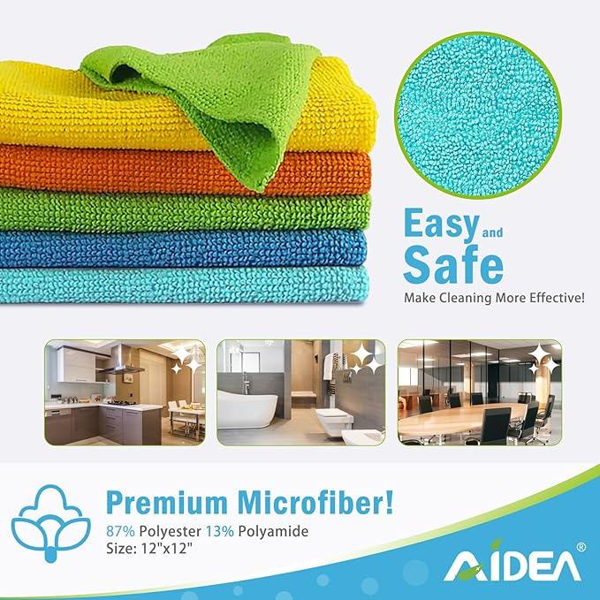 AIDEA Microfiber Cleaning Cloth, 20PK, Soft Absorbent Rags, Microfiber Towels for Cars, Kitchen Towels, Dusting Cloth for Home, Window, Cleaning Supplies, 12"×12" - NeatNest