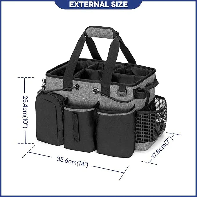 LoDrid Large Professional Cleaning Caddy with Detachable Divider, Supply Organizer with Handle and Shoulder Strap, Cleaning Bags for Housekeepers & Cleaners, Black - NeatNest