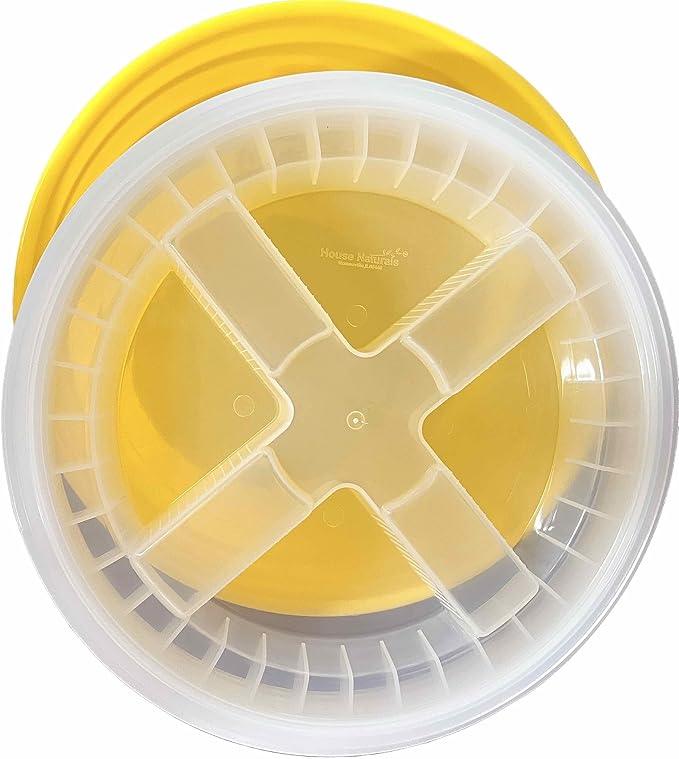 House Naturals 5 Gallon Plastic Yellow Food Grade BPA Free Made in USA Bucket Pail with Air Tight Double Gasket Screw on Lid(Pack of 3) (Yellow and Clear lids) - NeatNest
