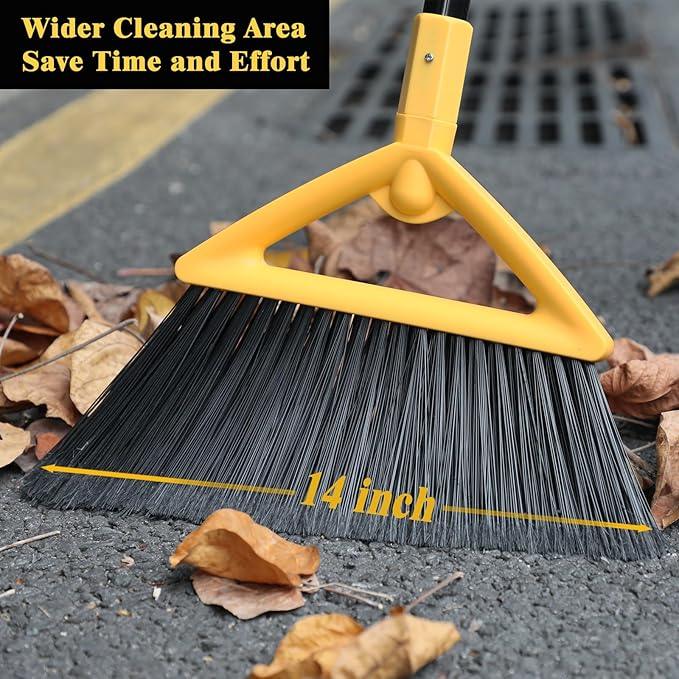 Heavy Duty Commercial Broom, Upgraded Angle Broom for Sweeping Indoor and Outdoor, Perfect Yellow Broom of Kitchen, Garage and Courtyard, Livingroom - NeatNest