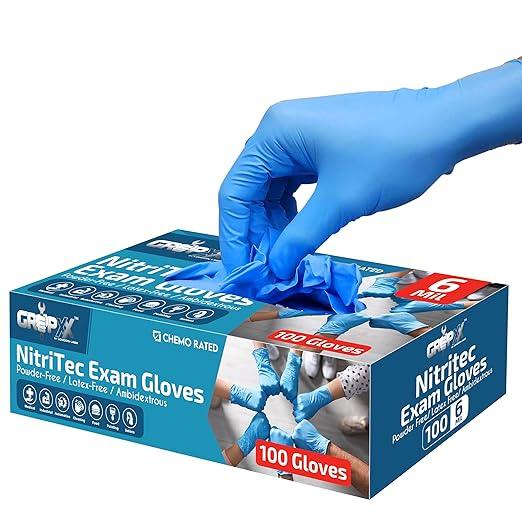 Heavy Duty 6 Mil Blue Nitrile Gloves Disposable Latex & Powder Free -Extra Stretchy Fentanyl Safe |Medical,First Aid Kit,EMT|Food Safe Rubber Gloves for Cooking & Cleaning| Pack of (100) - NeatNest