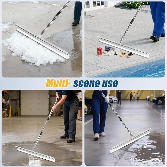 CAROD 33.4" Large Floor Squeegee for Concrete, Industrial Silicone Blade Squeegee for Floor with 63" Stainless Handle, Anti-Splash Curved Baffle Design for Garage, Factory, and Tough Cleaning Jobs - NeatNest