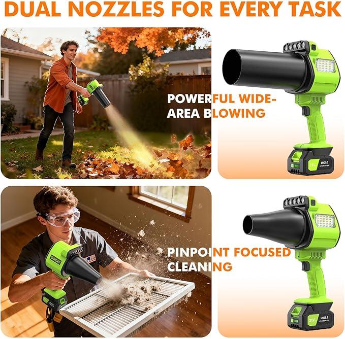 OGERY Brushless Leaf Blower Cordless with Lights, Powerful Electric Leaf Blowers with 2 x 3.0Ah Batteries & Fast Charging, 700CFM 900G Wind Pressure Handheld Blower for Lawn Care Yard Garden, Green - NeatNest